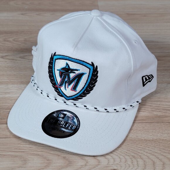 Miami Marlins New Era Hat Cap Snapback White Blue Rope Golfer Tee One Size - Picture 2 of 10